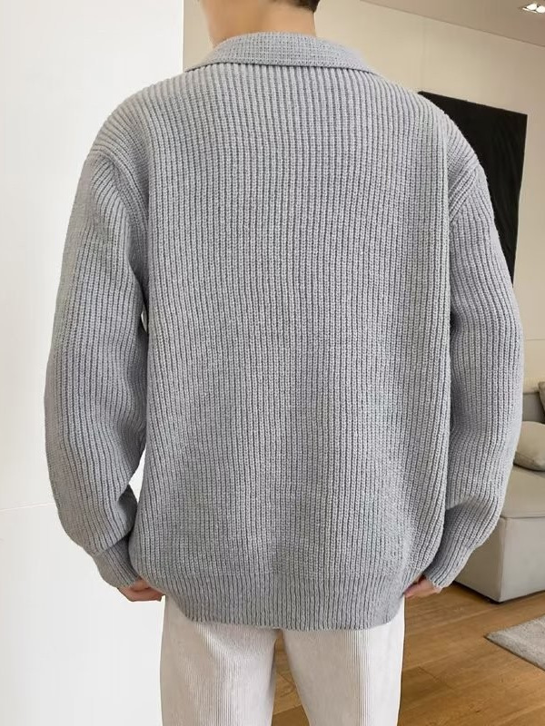 Corea chic otoño e invierno retro estilo perezoso cuello POLO hilo suelto casual suéter de punto de manga larga para hombre