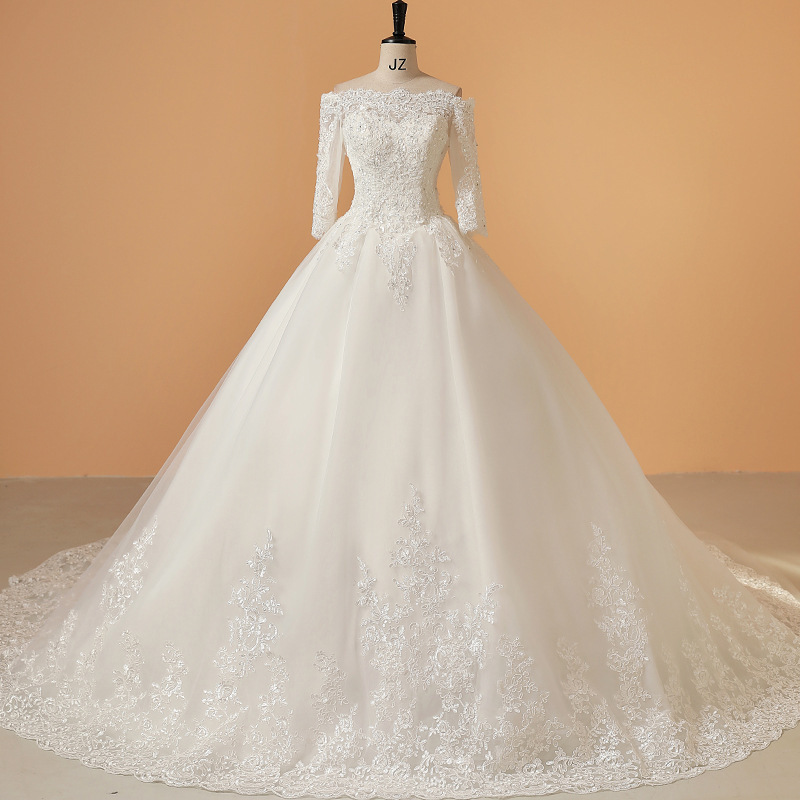 White Off-The-Shoulder Trailing Fairy-Like Wedding Dress 2026 New Style for Wedding Banquet, Studio Photography, Travel Photography, Fashionable and Timeless