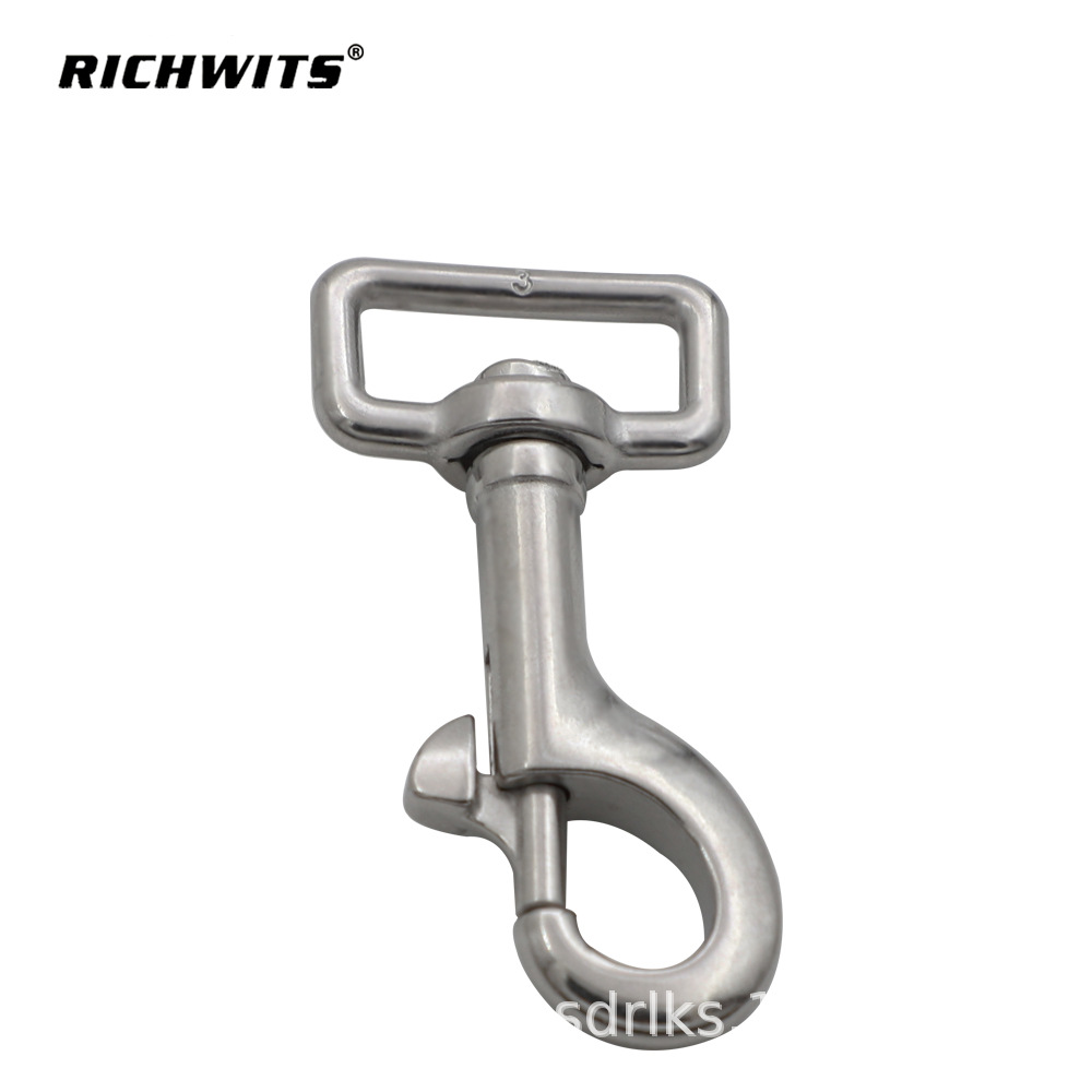 RICHWITS不锈钢316 304方环单头钩  狗链头织带弹簧钩  宠物链钩