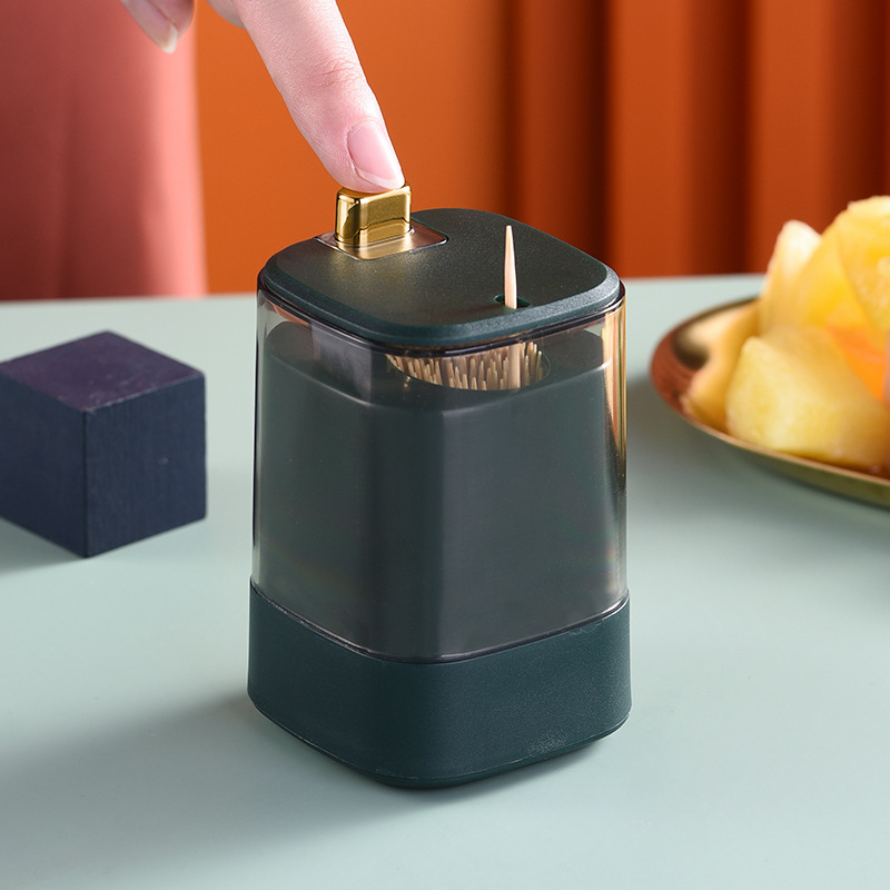 Creativa de tipo prensa automática caja de palillo de dientes hogar diario titular de palillo de dientes cocina hotel al por mayor titular de almacenamiento de palillo de dientes impreso