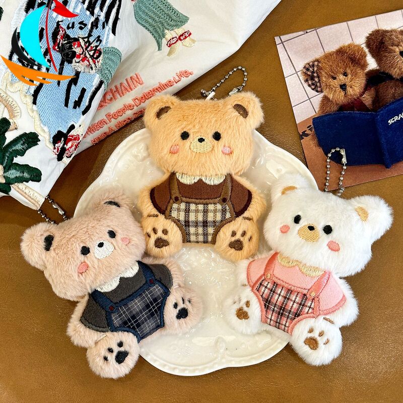 Cute cartoon teddy bear plush toy pendant, adorable overalls bear brooch, student backpack small toy accessory Cute cartoon teddy bear plush toy pendant, adorable overalls bear brooch, student backpack small toy accessory