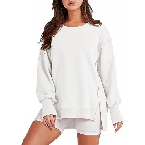Amazon 2025 European and American Foreign Trade Cross-Border Women's Fashion Best Selling Short Front Long Back Side Slit Round Neck Casual Loose