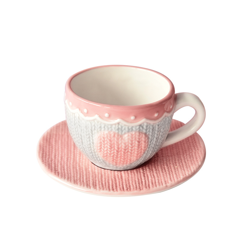 Lindo taza de café de cerámica y platillo traje creativo chica Rosa regalo europeo tarde té taza amor alivio té conjunto