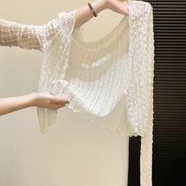 夏秋薄款微透网纱蕾丝防晒罩衫上衣女外搭配吊带裙披肩空调开衫