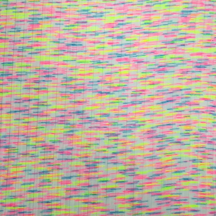 荧光段彩提花汗布锻彩满衬上下针七彩色织移圈提花氨纶单面布面料