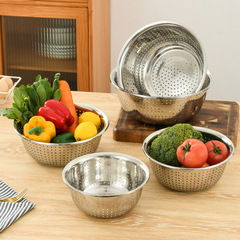 不鏽鋼瀝水籃食品級洗菜盆不鏽鋼漏盆家用廚房淘米盆子瀝水鋼盆
