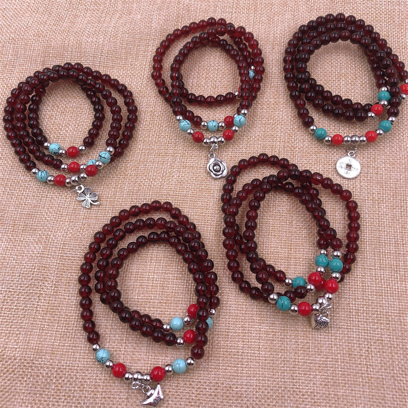 New 6cm garnet bracelet long 3 circle wine red glass beads bracelet small gift 2 yuan store supply