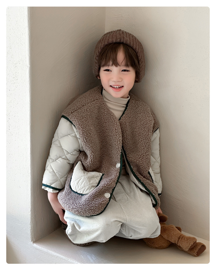 Children's granular plush warm for boys girls Korean version baby 2023 new autumn and winter cotton jacket_voghion.com
