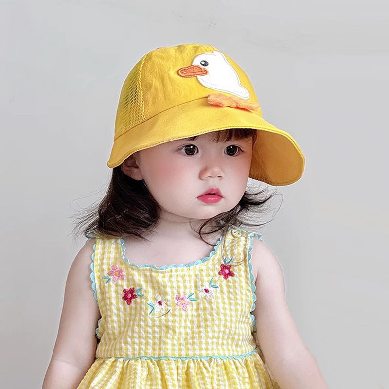 Bonito pato amarillo sombrero para niños de verano malla transpirable para niños y niñas bebés gorro de bisel grande sombrero de protección solar