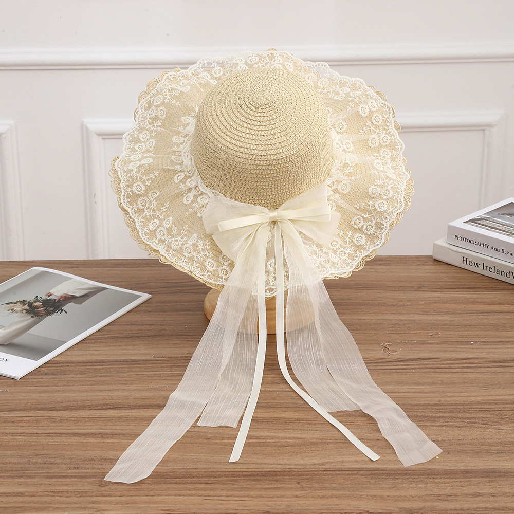 Sombrero de paja con lazo – estilo veraniego, ala ancha, para playa o vacaciones al aire libre