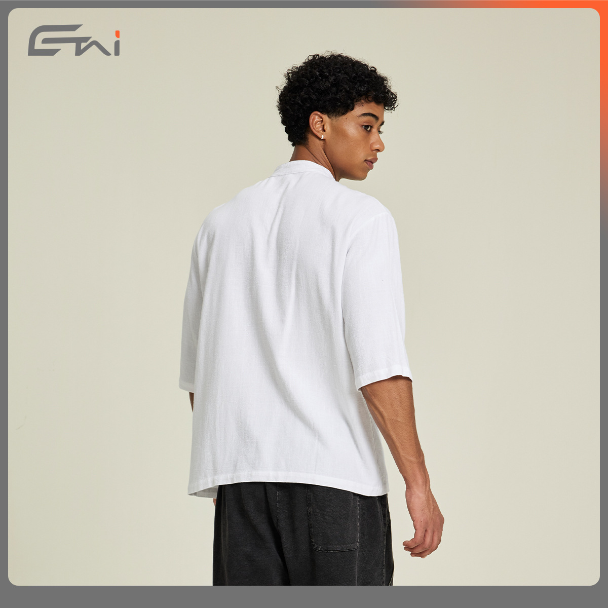 ETAI Hombre| Marca de moda nueva camiseta de hombre de manga corta suelta de verano transpirable de lino y algodón de collar vertical image 5