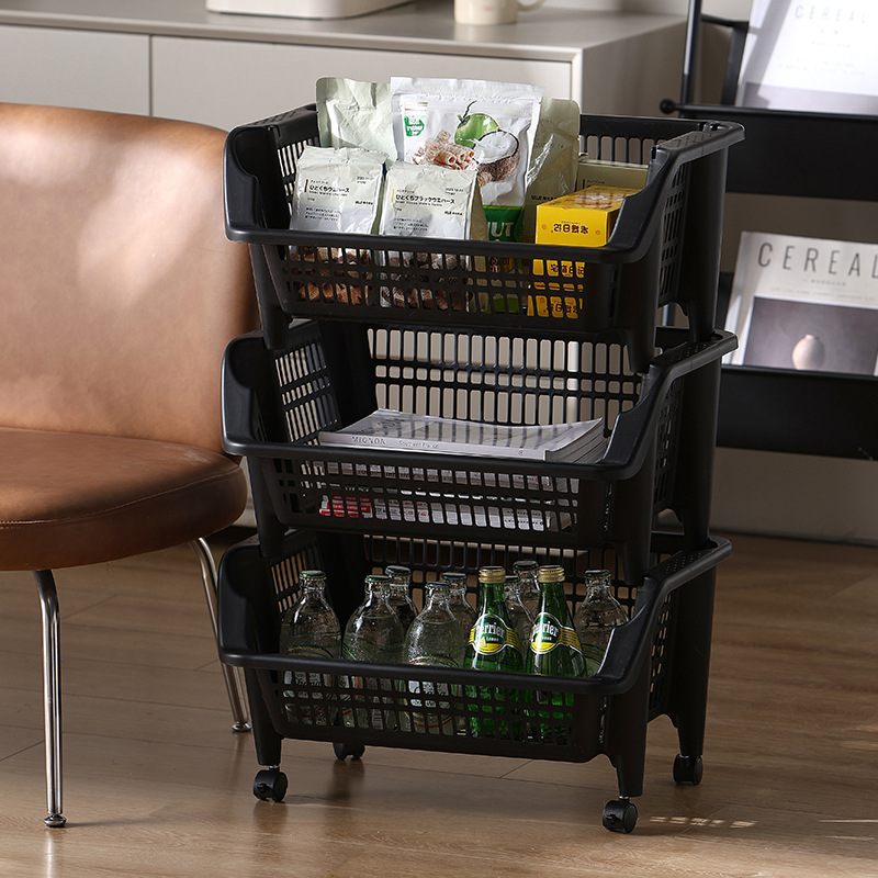 Estante de almacenamiento de cocina oblicuo de múltiples capas piso canasta de almacenamiento de frutas y verduras carro móvil para el hogar canasta de almacenamiento apilable
