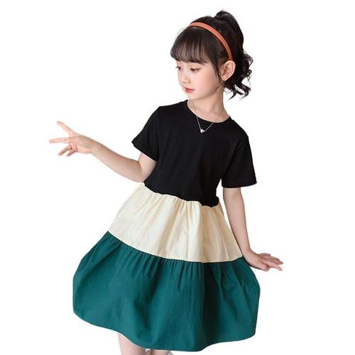 Girls' Summer Dress 2024 New Arrival Patchwork Skirt Big Kids Summer Outfit Trendy Fairy Short-Sleeve Princess Dress