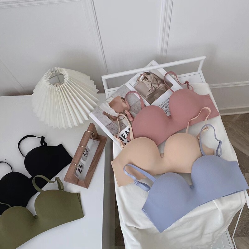Japanese Glossy Baby Cotton Underwear Women's Thin Lower Thick No Steel Ring Small Chest Push-up Adjustable Bra Without Shoulder