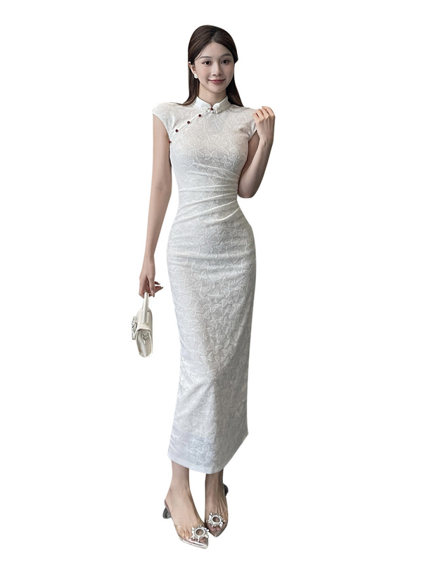 イリヤ新しい中国風のテクスチャードドレス女性の夏の中国風スリムフィットドレス XS25151GNG|undefined