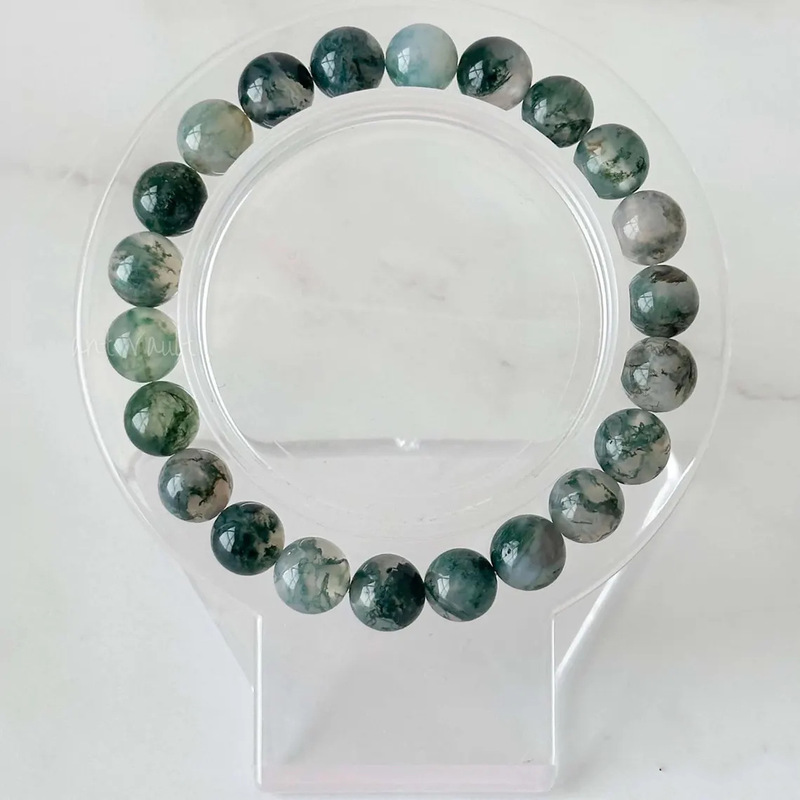 Independent Station Cross-border Hot Sale Tranquility Stone High-permeability Natural Moss Stone Handmade Stlestring Beaded Bracelet