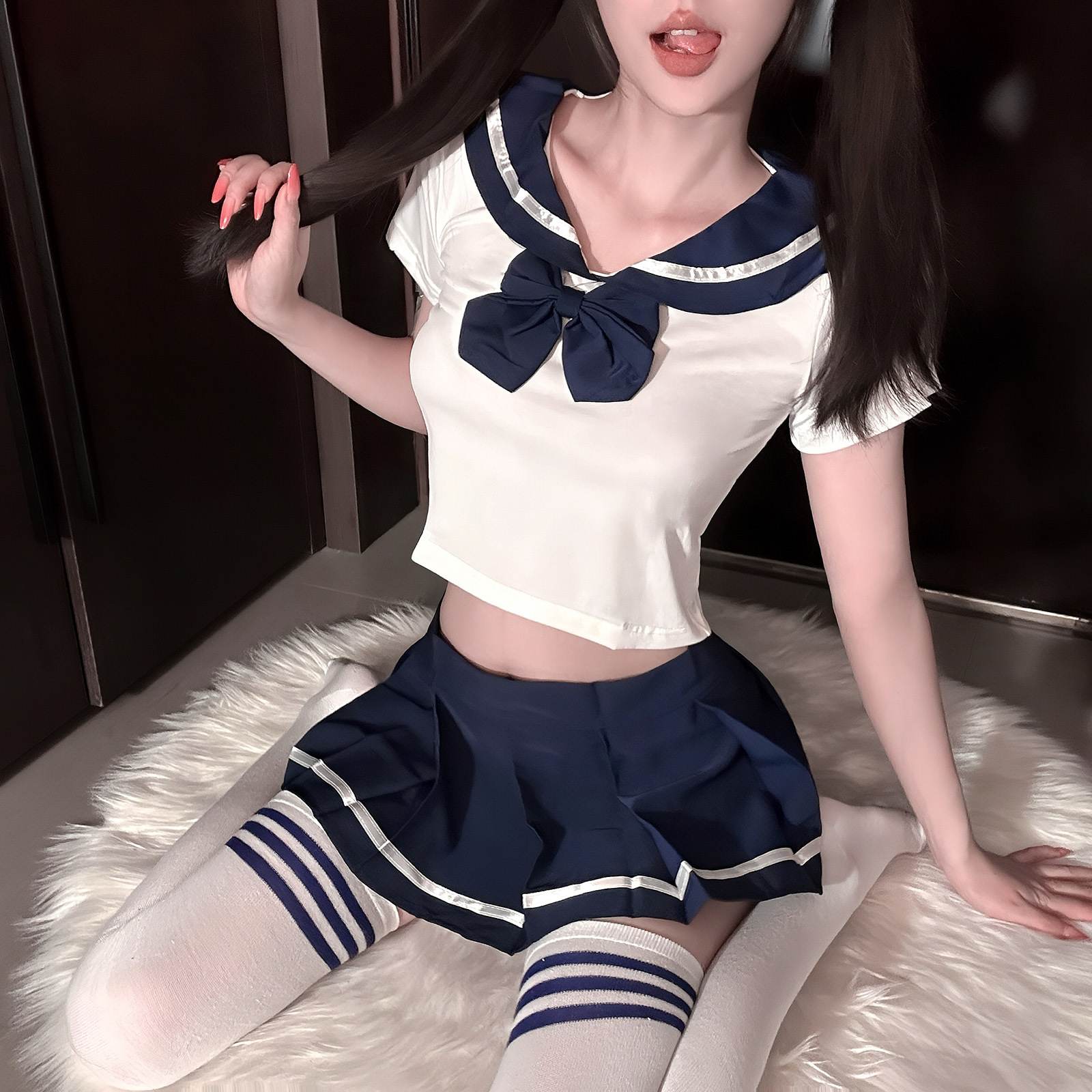 Qingshe Sexy Intimates Set Temptation Cute Short Skirt Preppy Style Jk Uniform Nightclub Sailor Suit Student Girl Qqny