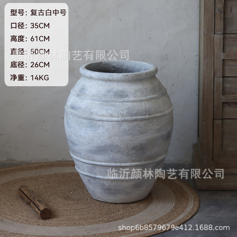 Gran vasija de cerámica de aterrizaje decoración residencial vasija de cerámica retrógrado vasija de cerámica flor de viento silencioso vasija de magnesio de barro gran vasija de flores decoración de sala de estar