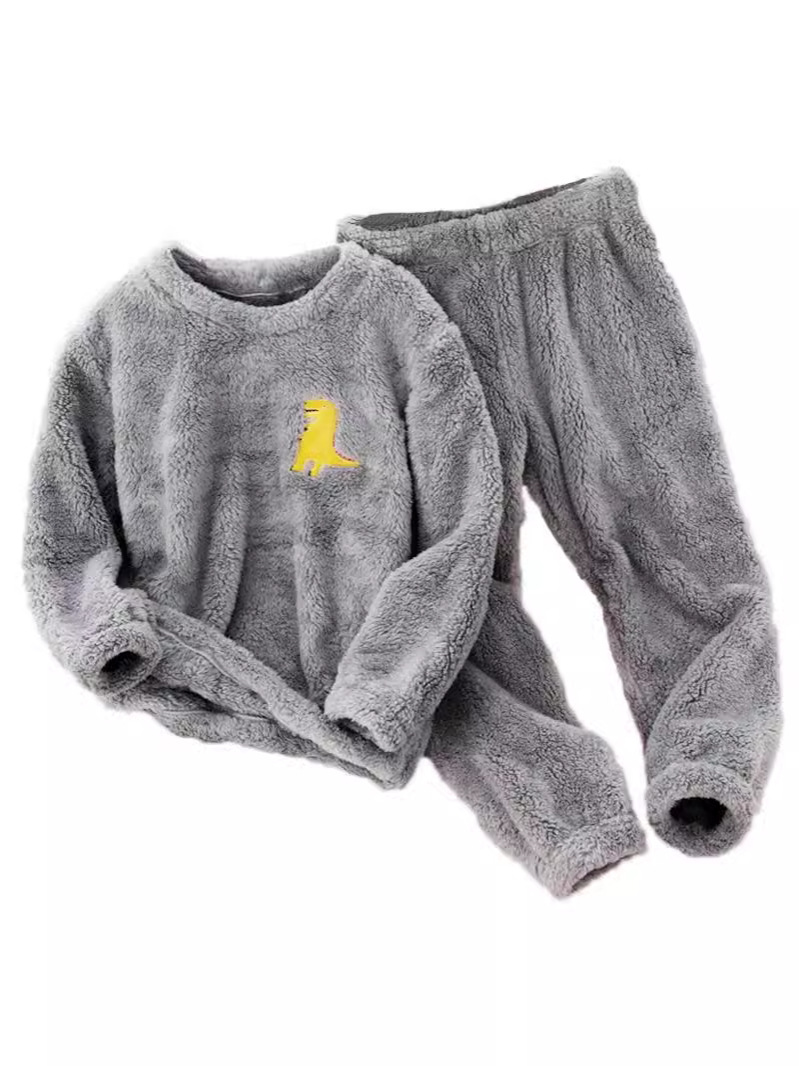 2024 Amazon estación independiente nueva ropa para niños desgaste de la casa franela traje bordado de dibujos animados niños y niñas desgaste