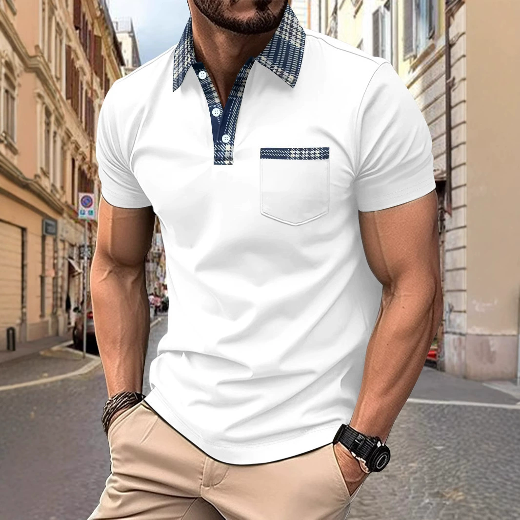 Мужская поло-футболка с коротким рукавом, комбинированная, на пуговицах, летняя коллекция 2025 года, для трансграничной продажи на Amazon