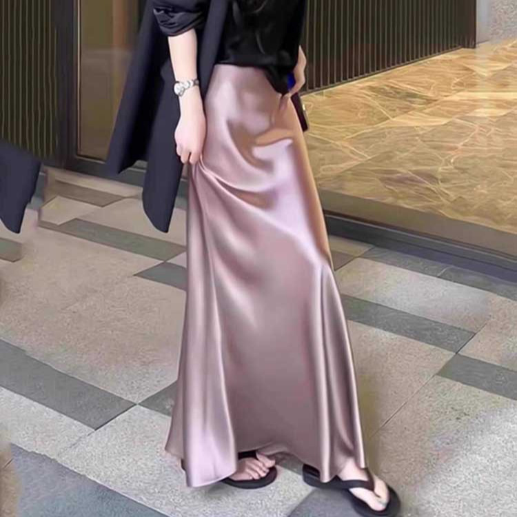 Acetic Acid Satin Skirt Women's Summer New High Waist Slim A- line Skirt High-grade Mid-length Silky Skirt