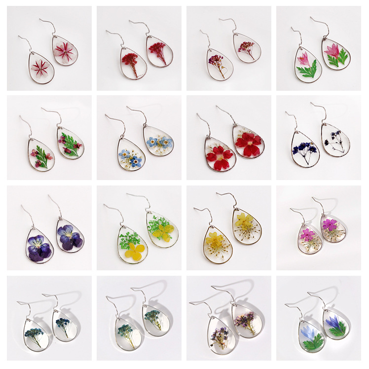 夏日跨境爆款真花耳环时尚树脂水滴干花耳坠耳饰厂家批发新款