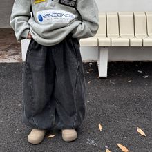 泰如2025冬季新款儿童弯刀保暖加厚牛仔裤男童磨白长裤加绒潮