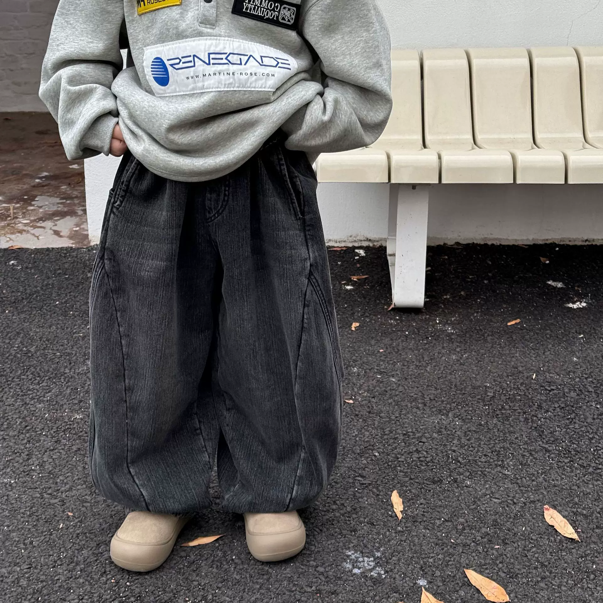 泰如2025冬季新款儿童弯刀保暖加厚牛仔裤男童磨白长裤加绒潮