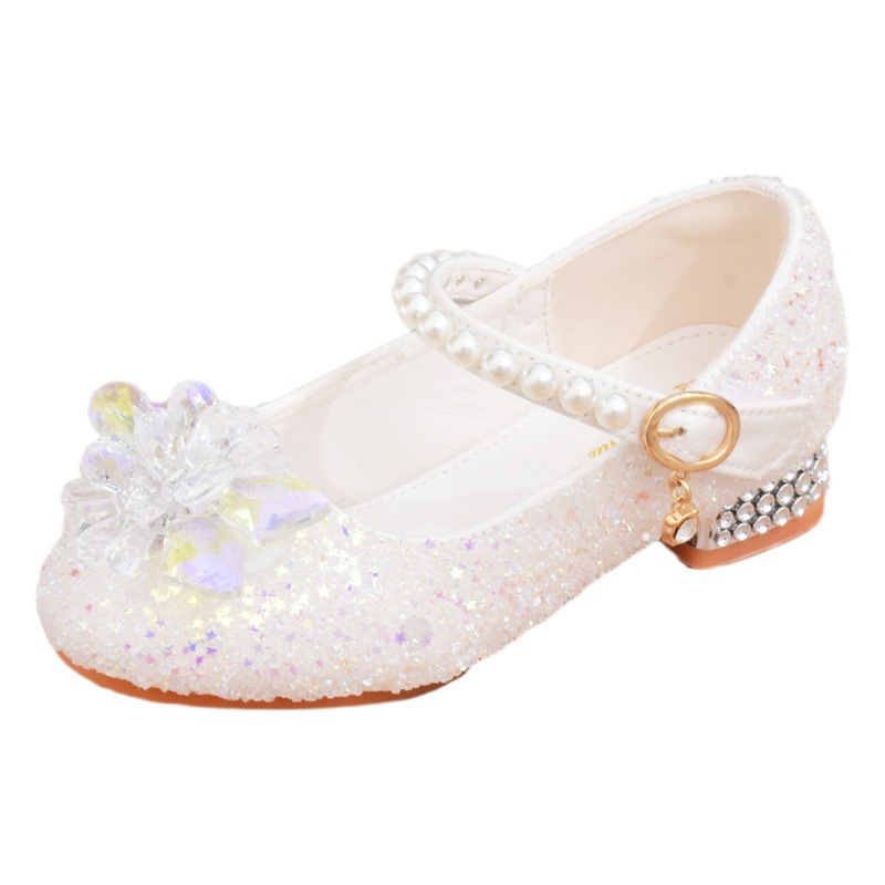 Zapatos de princesa de las niñas zapatos de cuero blanco primavera y otoño nuevos niños de tacones altos a juego Niña anfitrión vestido zapatos individuales