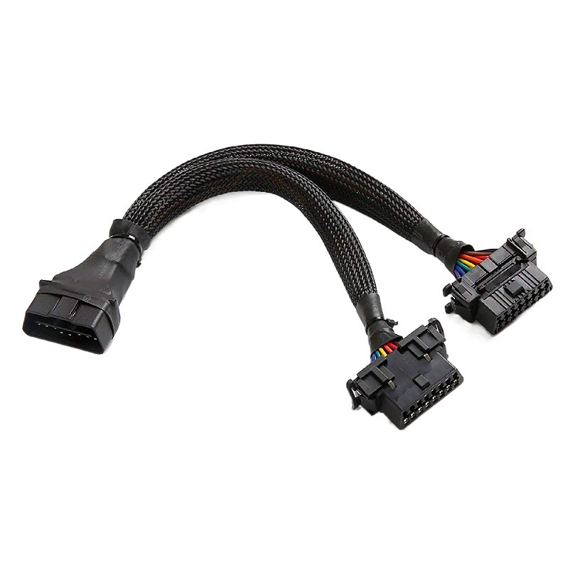 OBD2 Мужской к двойному женскому удлинительному кабелю одна минута два Удлинительный кабель нейлоновая сетка