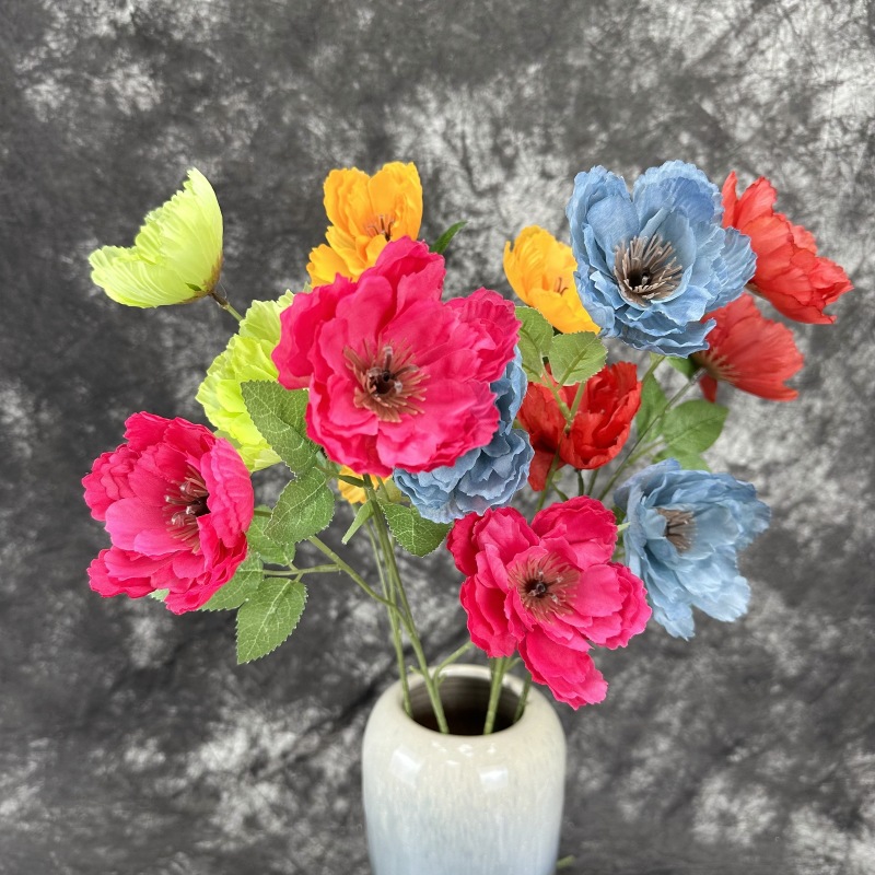 시뮬레이션 3 머리 히비스커스 단일 모란 시뮬레이션 꽃 웨딩 홈 야외 사진 소품 실크 플라워 가짜 꽃 도매