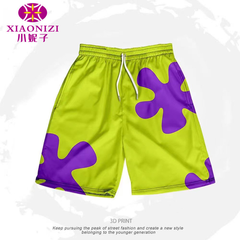 Cute Cartoon Spongebob Shorts for Men and Women, Summer Loose-Fitting Pajama Pants, Couple's Beach Vacation Shorts