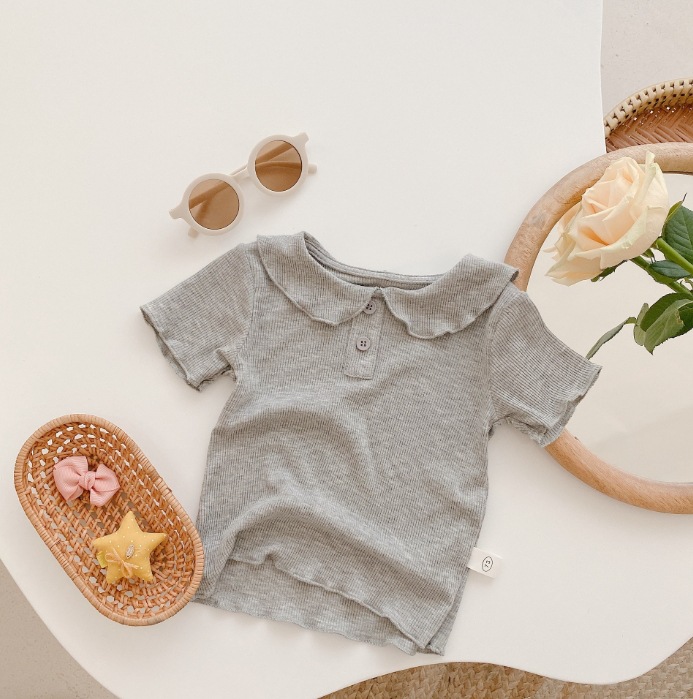 Camiseta para Bebé, Estilo 2025, Camiseta de Color Sólido con Cuello de Muñeca con Volantes, Estilo Coreano, Ropa Infantil