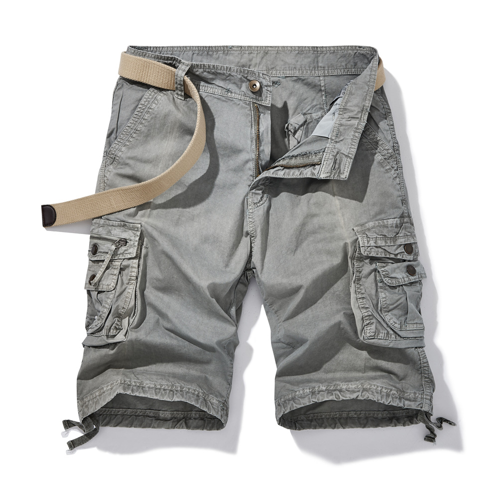 Pantalones cortos deportivos de verano para hombre, ropa de trabajo de marca a la moda, con múltiples bolsillos, corte holgado, talla grande, pantalones cortos informales de longitud media, estilo fino.