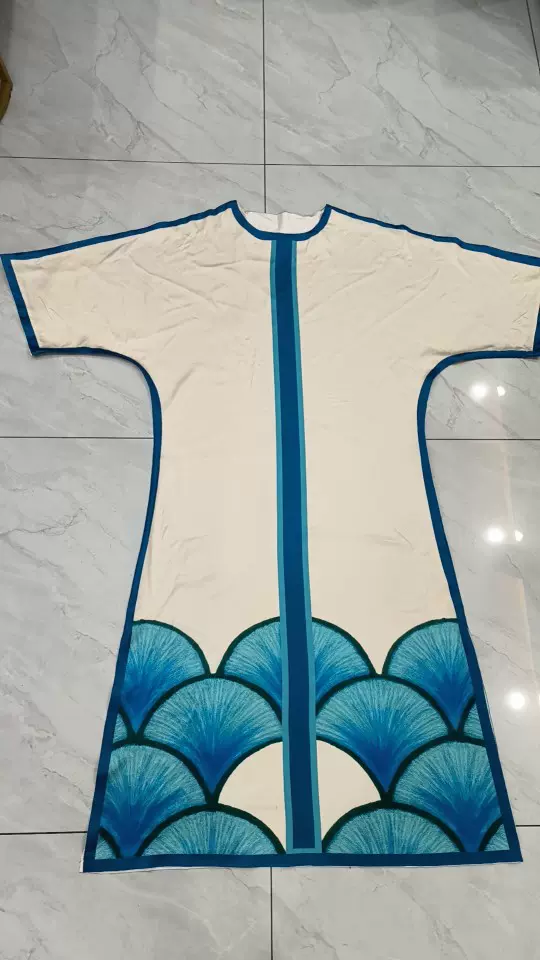 跨境外贸欧美褶皱气质印花大码连衣裙长裙遮肉宽松显瘦连衣裙短袖