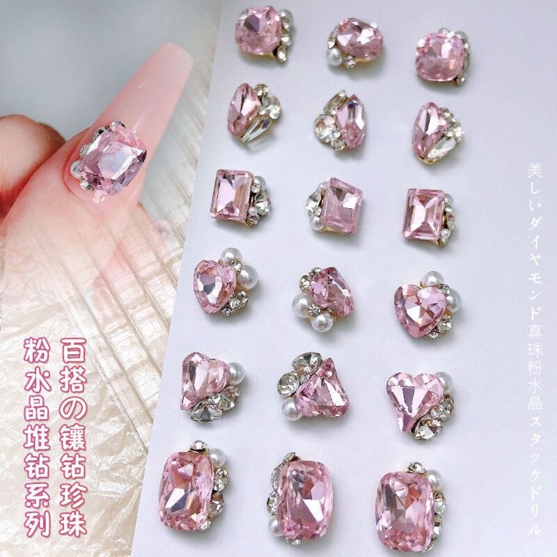 Popular online popular nail pink pile diamond jewelry finished love fat square right angle girl pink crystal nail big diamond