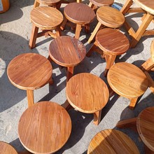 跨境老榆木小圆凳实木家用板凳复古风化椅子纹吧台高脚椅子