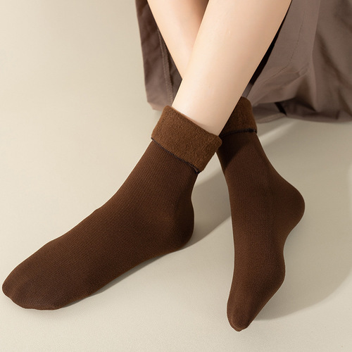 Factory Direct Sale Autumn/Winter Thick Acrylic Fleece Snow Ground Shoes Homewear Plain Color Warm Socks Wholesale