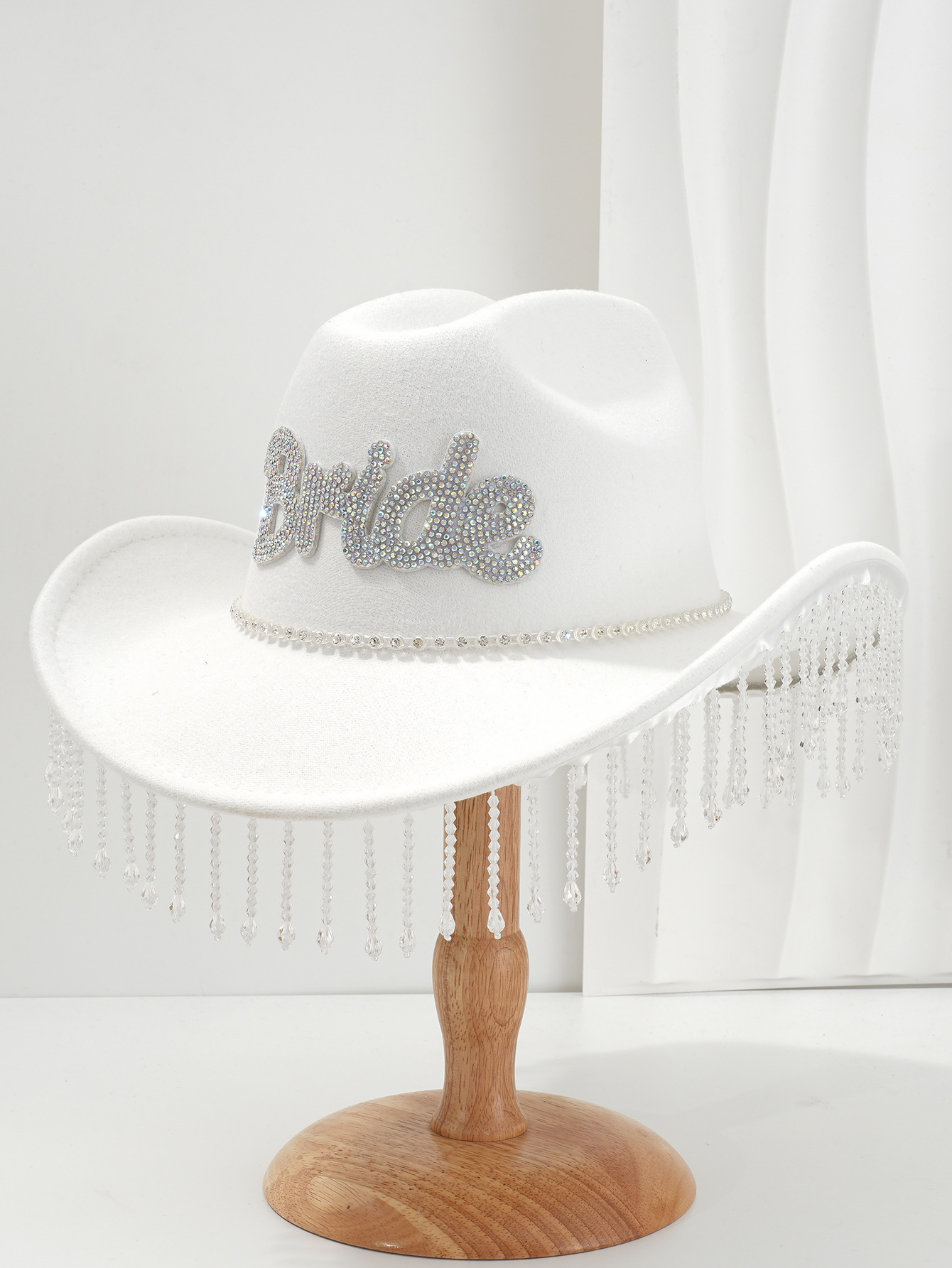 Sombrero de vaquero de fieltro de dama de novia occidental perla BRIDE con colgante de cristal bordilla sombrero sombrero de jazz image 10