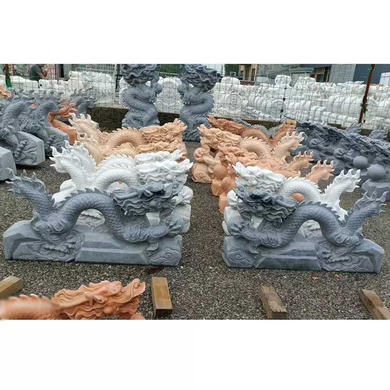 现货石雕二龙戏珠汉白玉大理石喷水龙雕塑园林户外景观流水摆件