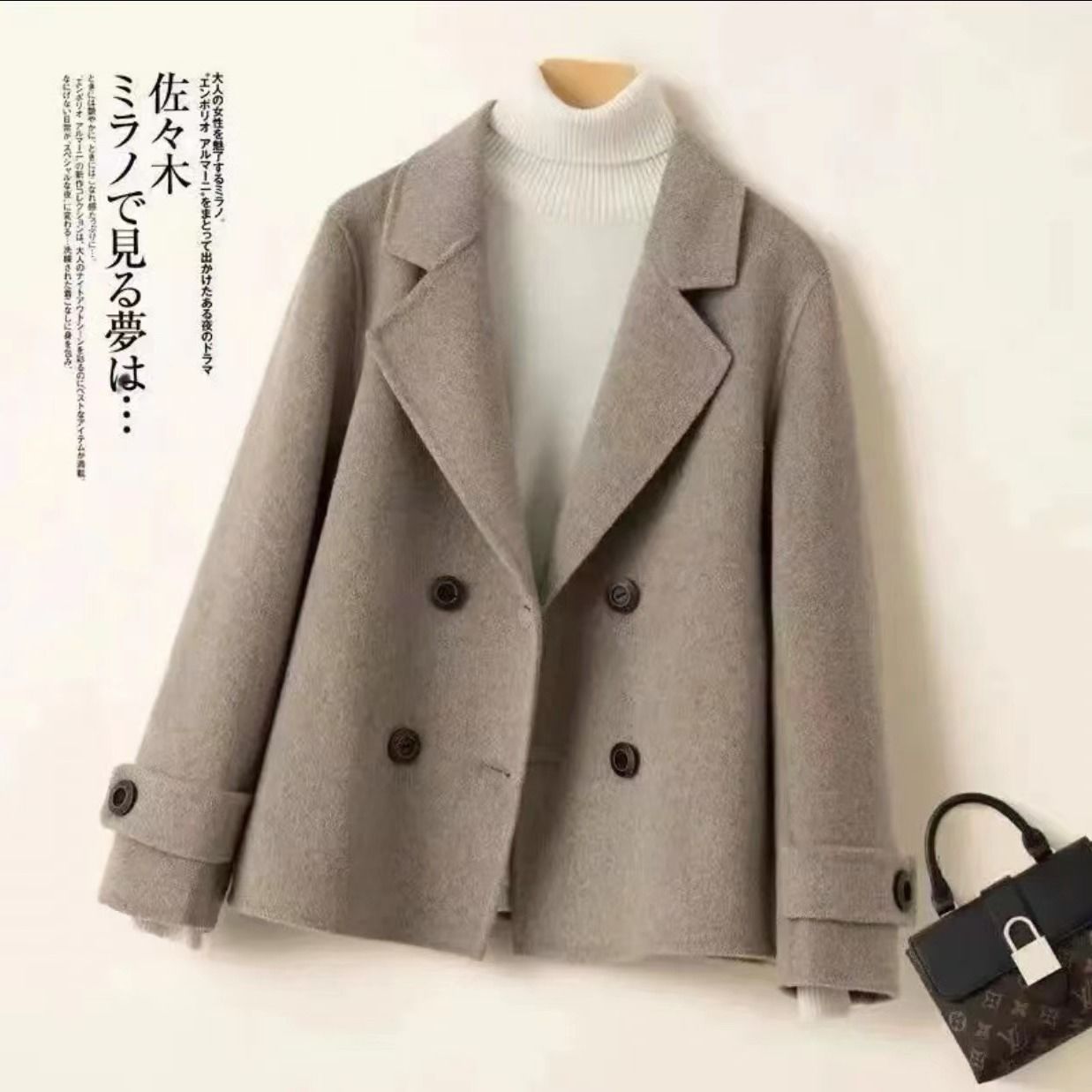 Double-sided fleece wool coat for women in 2025 spring and autumn short suit collar casual loose wool coat for small people
