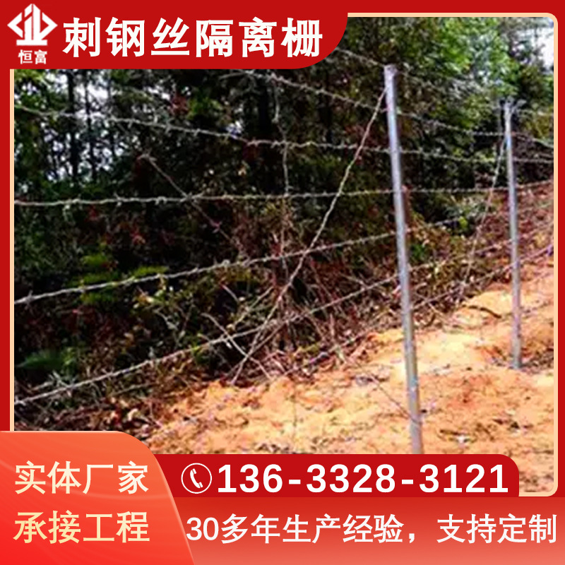 刺钢丝隔离栅 钢柱刺绳围栏 钢管阻断围栏 钢丝网 热浸镀锌刺铁丝
