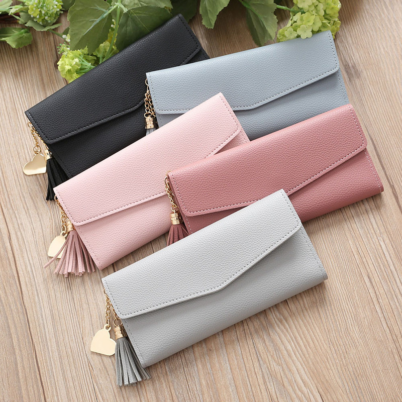 2026 Fashion Wholesale Cheap Large Capacity Heart Pendant Women's Wallet Coin Purse Designer Leather Wallet for Women