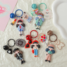 卡通爆米花娃娃钥匙扣可爱包包挂件手机链树脂公仔挂件彩色挂饰