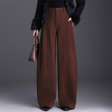 时尚毛呢裤松紧高腰阔腿裤2026年新款厚款女装宽松直筒休闲裤长裤