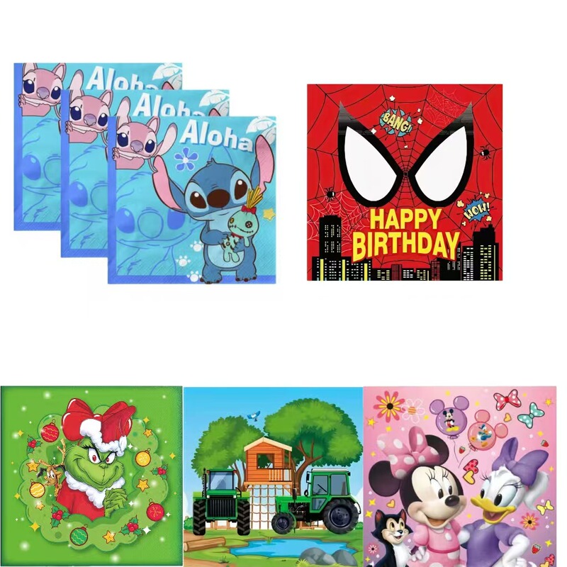 A Variety of Red Spider-Man Minnie Birthday Party Napkins in Stock, 20 Pieces of Kidsren's Birthday Party Decorative Napkins