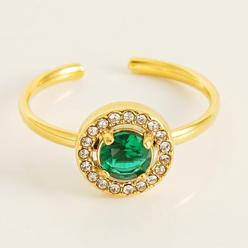 Europa y América del acero inoxidable estilo INS anillo de circón boca abierta anillo femenino 18K ajustable doble diamante anillo de acero de titanio hembra