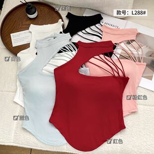 L288#Beautiful girl hollow neck halter vest summer slim irregular short top