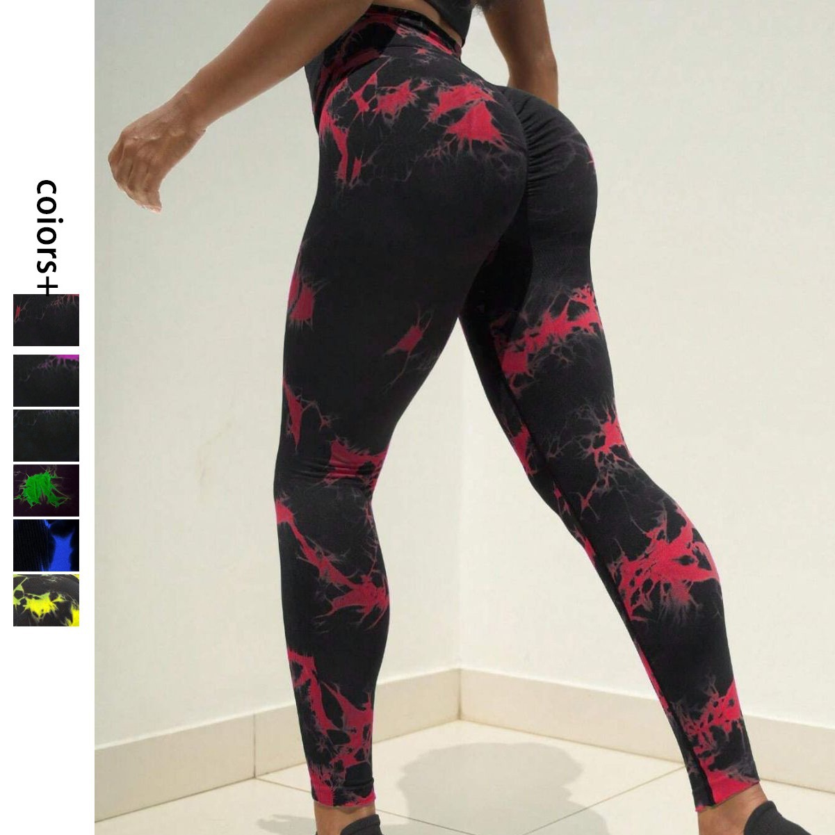 跨境歐美扎染吸汗收腹緊身瑜伽褲高腰提臀健身跑步運動瑜伽長褲
