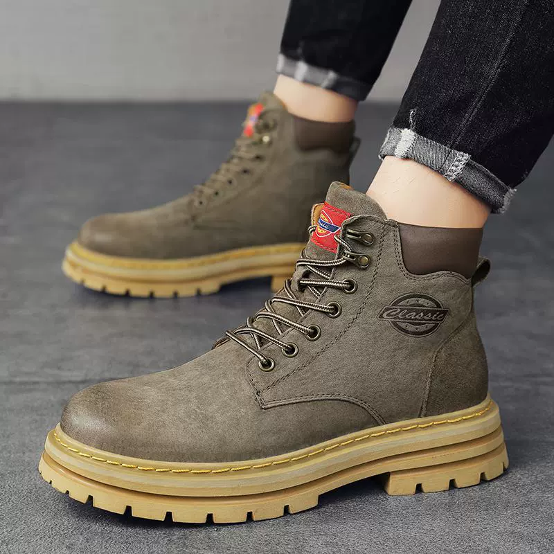 Ботинки (Martens) спортивные высококачественные, коричневые/хаки, с хлопковой подкладкой, размеры 39–46
